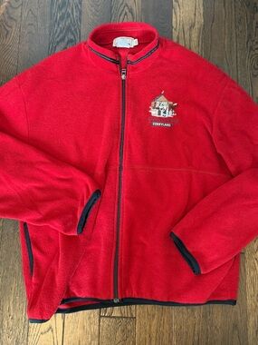 Vintage Newfoundland Ferryland Colony of Avalon Red Fleece Zip Up